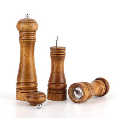 China Wholesale Handmade Wooden Salt Stocked Shaker Wooden Spice Salt and Pepper Grinder Wooden Pepper Mill for sale