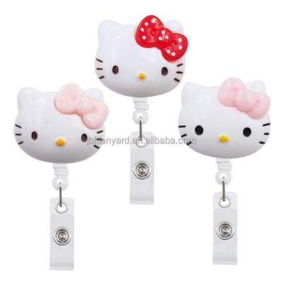 China Custom ID Card Badge Holder Resin Cartoon Cat 360 Degree Retractable Badge Reel Holder ID Card Holder for sale