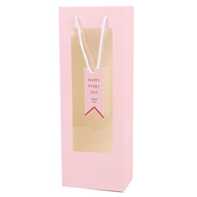 China Recyclable Custom Logo Printing Gift Ivory Pink Paper Bags With Clear Window for sale