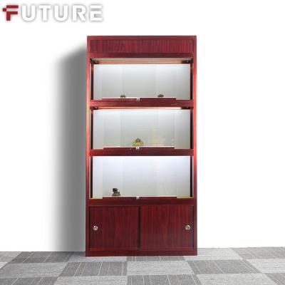 China Red Glass Display Frame Store Optical Modern Glass Display Storage Showcase With Doors And Locks for sale