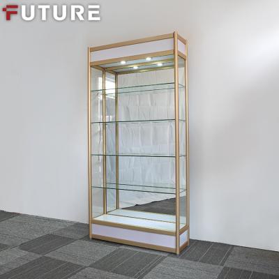 China Optical Glass Wall Cabinet Storage Custom Wood Shelves Glass Display Rack Shop Display Stand With LED Light for sale