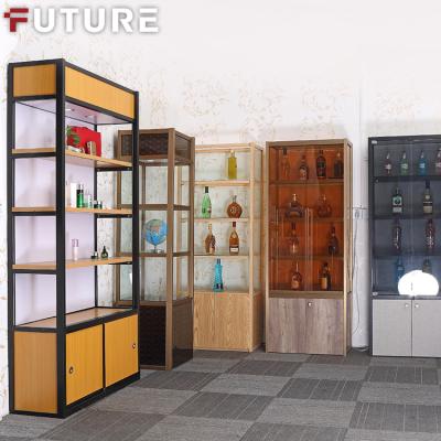 China Optical Store Storage Removable Glass Display Shelves Glass Wine Cabinet Display Rack Showcase With LED Light for sale