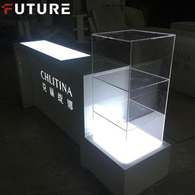 China Giant Portable Optical Shop Display Racks Retail Luxury Acrylic Makeup Cosmetics Display Racks Skin Care For Exhibition for sale