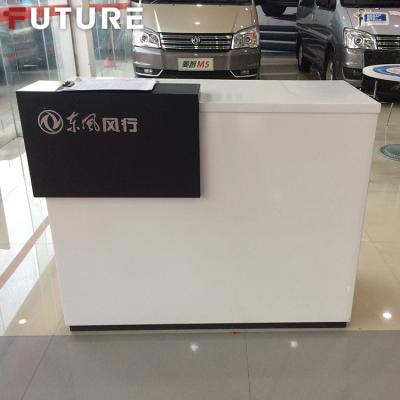 China Wholesale Modern Wooden Front Desk Designs Reception Counter With A White Sticky Sticker LOGO for sale