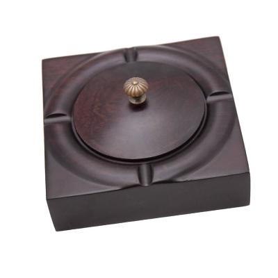 China New Design CLASSIC Handwork Round Smell Proof Wooden Ashtray With Lid Round Shaped Ashtray For Hotel Household Restaurant Office for sale