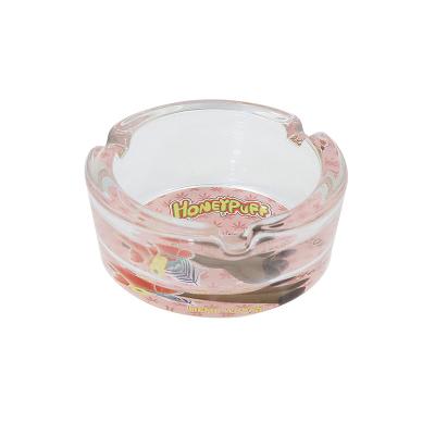 China Wholesale CLASSIC Round Glass Ashtray Cigarette Ashtray Custom Ashtray UV Print Logo for sale