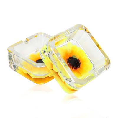 China Flower Acrylic Resin Cigar Ashtray Round Shape Smoking Accessories Smoke Portable Cigar Ashtrays for sale