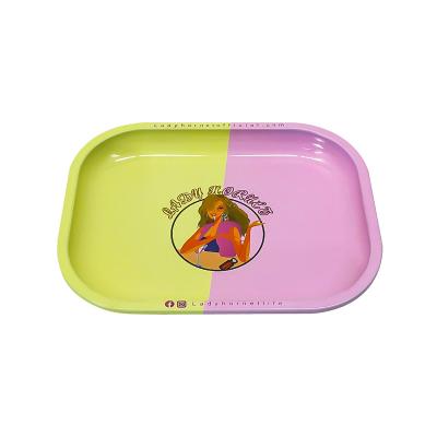 China Hot Sale Cigarette Ladyhornet Rolling Customized Metal Tray For Smoking Cigarette Tin Tobacco Rolling Tray 18*14cm for sale