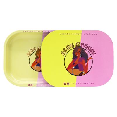 China Hot Sale Cigarette Ladyhornet Rolling Customized Metal Tray With Lid For Smoking Cigarette Rolling Tray 18*14cm Tin With Magnet Cover Tobacco for sale