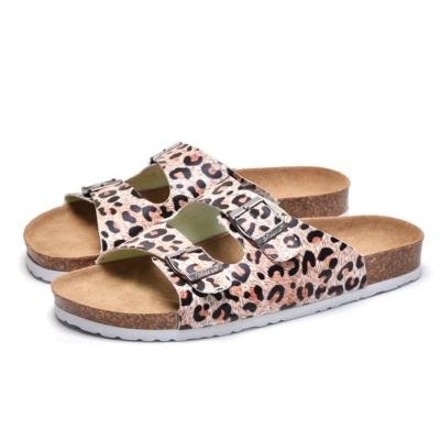 China Outdoor Leopard Cushioning Cork Sole Summer Beach Sandals Slippers For Women for sale