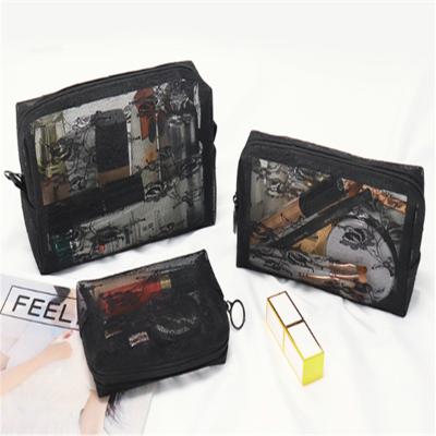 China Fashion Mini Lace Square Ins Transparent Portable Mesh Cosmetic Bag For Female for sale