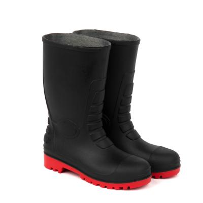 China Steel Toe Construction Safety Gumboots Working Sole PVC Shorts Red Black Rain Boots for sale