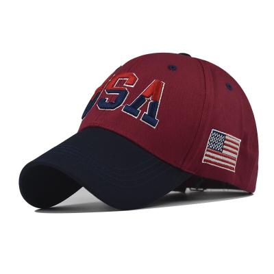 China Custom USA 3D Embroidery Sports Hats Slogan Logo JOINT Hat 6 Panel Summer America Flag Baseball Cap for sale