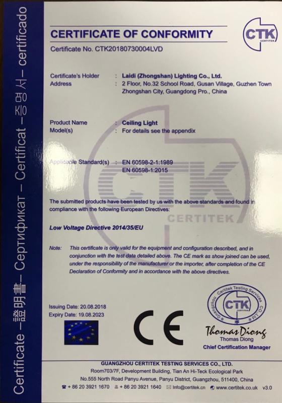 CE - Zhongshan Laidi Lighting Co., Ltd.