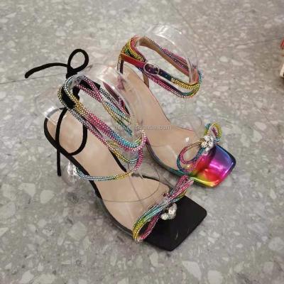 China Fashion trend summer new women shoes heel patent leather square head women's sandals high heel shoes for sale