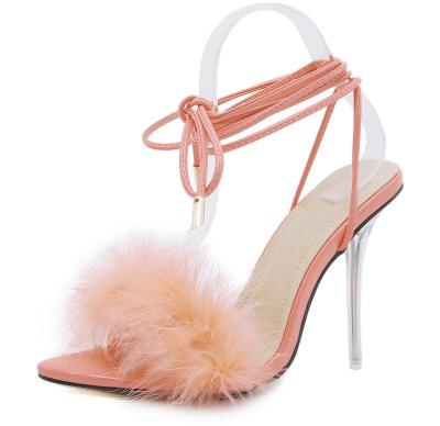 China Fashion Trend Summer Women's Shoes New Heel Square Head Feather Women's Sandals High Heel Fashion Shoes for sale