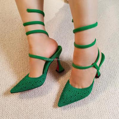 China Fashion trend women shape sexy thin high heel sandals knit high heel shoes party shoes for ladies for sale