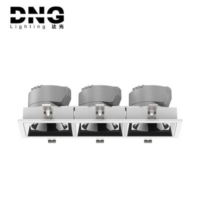 China Adjustable Light Direction DNG Trimless Led Down Projector COB Ceiling Light Spot Lights Triple Multiple Heads Square Recessed Downlights for sale