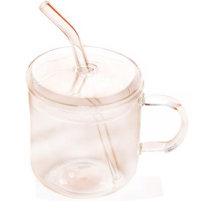 China Viable Heat Resistant Transparent Glass Straw Cup Flower Tea Cup Juice Drinks Milk Cup For Household for sale