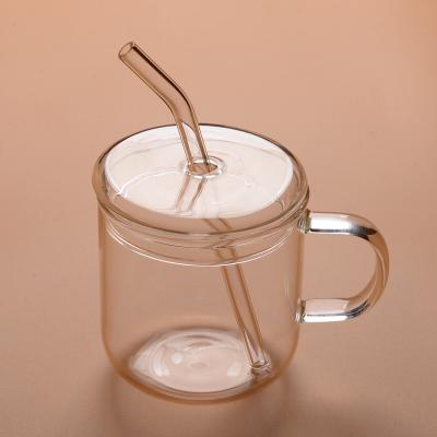 China High Borosilicate Glass Viable Cup Clear Milk Cup Juice Glass Mug With Straw for sale