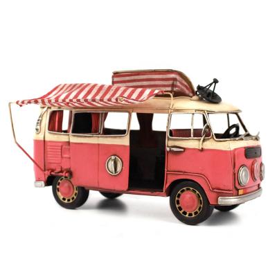 China Europe 1966 Classic Bus 1:20 Vintage Model Bus Camping Decorations Handmade For Cafe Home Wedding for sale