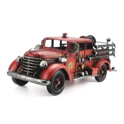 China Retro Europe Metal Iron Fire Truck Model Handmade Antique For Shop Home Bar Decoration for sale