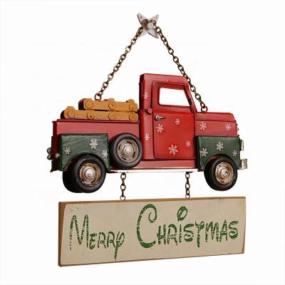 China Vintage Europe Style Metal Truck Home Decor Wall Art Sign Plaque Ornaments Merry Christmas Red Xmas Gifts Wall Hanging Decoration for sale