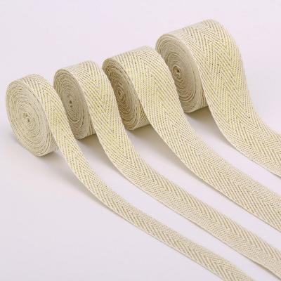 China Wholesale Woven 100% Herringbone Elastic Cotton Band Ribbon With Silver/Gold Threads for sale