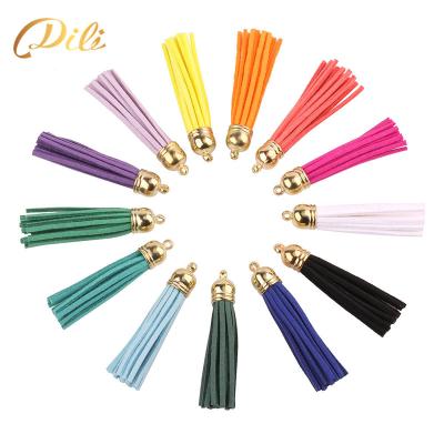 China 6cm Long Colorful Mobile Phone Gold Top Korea Suede Leather Tassels For Jewelry Necklace Making Handmade Accessories for sale