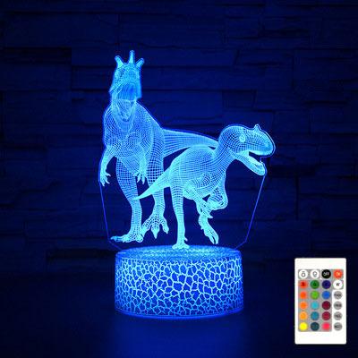 China EU USB Charging 3D Dinosaur Night Light LED Illusion Table Desk Lamps 16 Colors Dimmable Touch Remote Smart Night Lights for sale