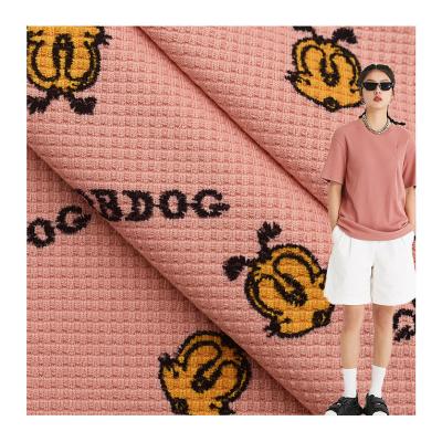 China Hot sale multi-Colored dry fit 40S knit 100% polyester printed sweatshirt knitted waffle fabric for shirt pants for sale