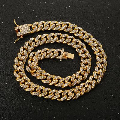 China Europe and America Men's Hip Hop Necklace Encrusted Diamond Large Gold Chain Cuban Chain Bracelet Necklace for sale