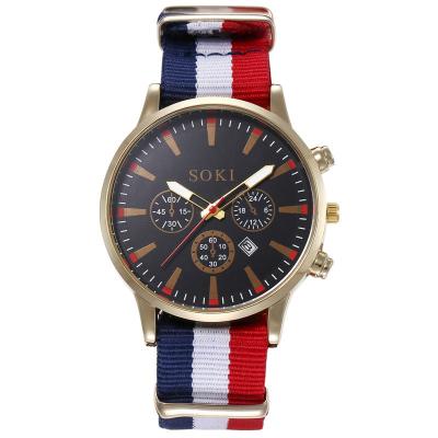 China Fashion Automatic Round Dial Date Calendar Men's Business Nylon Band Military Sports Men's Watch Men's Quartz Wristwatches for sale