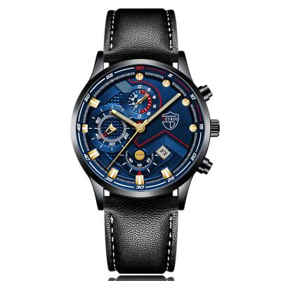 China Geneva Automatic Men's Date Luminous Watch Men's Calendar Watch Business Quartz Black Leather Watch for sale