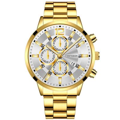 China Luxury Stainless Steel Men's Automatic Date Gold Watch Business Round Backlit Dial Calendar Quartz Watch Automatic Men's Watch for sale