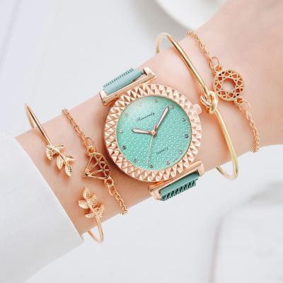 China Power Reserve Fashion 5 Pcs/Set Rose Gold Stainless Steel Magnet Luxury High Quality Buckle Ladies Set Simple Watch Woman Quartz Watches for sale