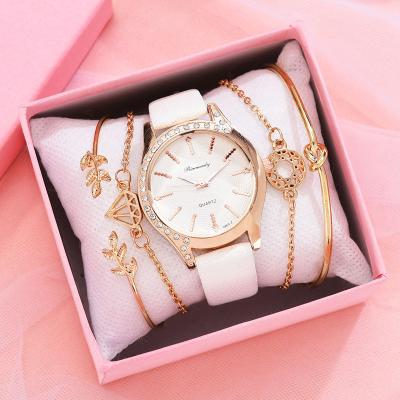 China Power Reserve 5 Pcs/Set Fashion Match Ladies Leather Luxury Quartz Watch Woman Rose Gold Bracelet Ladies Gift Watch Suit Watches for sale