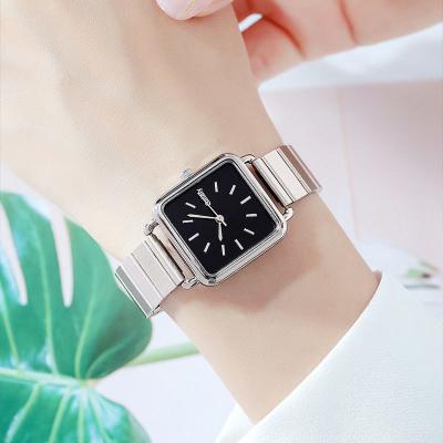 China Elegant Power Reserve Ladies Watch Simple Silver Rectangular Dial Stainless Steel Strap Foldable Buckle Fashion Women's Quartz Casual Watches for sale