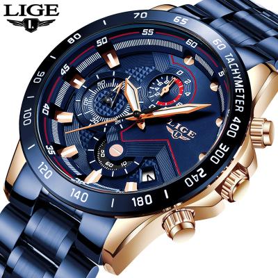 China LIGE 2022 New Fashion Water Resistant Men's Watches With Quartz Luxury Men's Chronograph Stainless Steel Top Brand Sports Watch for sale