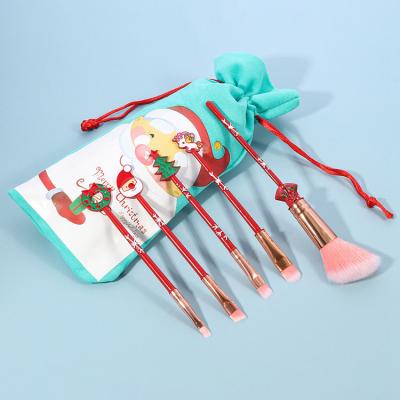 China Angular Blush Vegan 5Pcs Hair Cartoon Christmas Style Personalize Girl Cute Mini Makeup Brush Sets Cosmetic Gift for sale