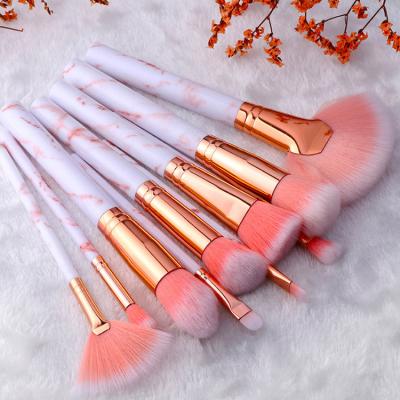 China Angular Blush Light Pink Makeup Brush Set, Light Pink Makeup Brush Set, Large Synthetic Nude Soft Marble Face Metallic Makeup Brushes for sale