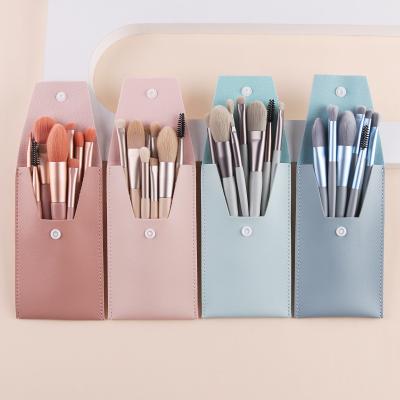 China Angular Blush 8 Pieces In Stock Portable Cute Pink Blue Small Travel Makeup Brush Case, Cute Makeup Brush With Bag for sale