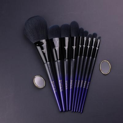 China Angular Blush Wooden Handle 9PCS Professional High Quality Kit Luxury Makeup Cosmetic Brush for sale