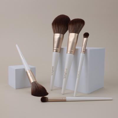 China Angular Blush Special Design 9PCS China Special Seller Premium Private Logo White Makeup Brush Goat Cosmetics Custom Hair for sale