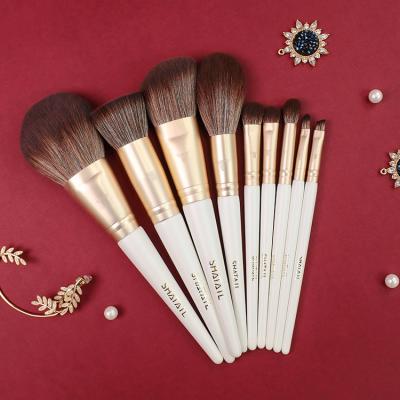 China Angular Blush Silver Metal White Bristle Powder Makeup Brush Set Private Label With Logo, White & Gold Nylon Vegan Hair Makeup Brushes for sale