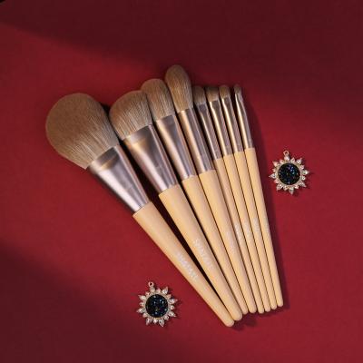 China Angular Blush Wooden Handle 9Pcs High End Beauty Custom Logo Synthetic Hair Wholesale Makeup Brush Set for sale