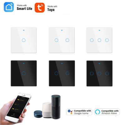 China PC+metal GDKES 1/2/3 Strip 16A 3000W EU Touch Switch Glass+Glass Work With Alexa Google Home WiFi Tuya Smart Wall Light Switch for sale