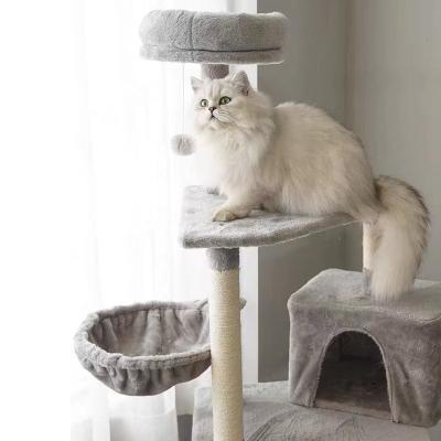 China Creative Viable Cat Climbing Frame Wooden Cat Tree House Pet Scratcher Post Cat Toy Sisal Big Climbing Scratch for sale