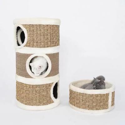 China Cat Product High Quality Small viable Cat Climbing Tree House Funny Modern Wooden Tower for Cats for sale