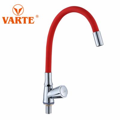 China Thermostatic Faucets Red Plastic Long Neck Single Handle Mixer Basin Sink Cold Water Faucets Tap for sale